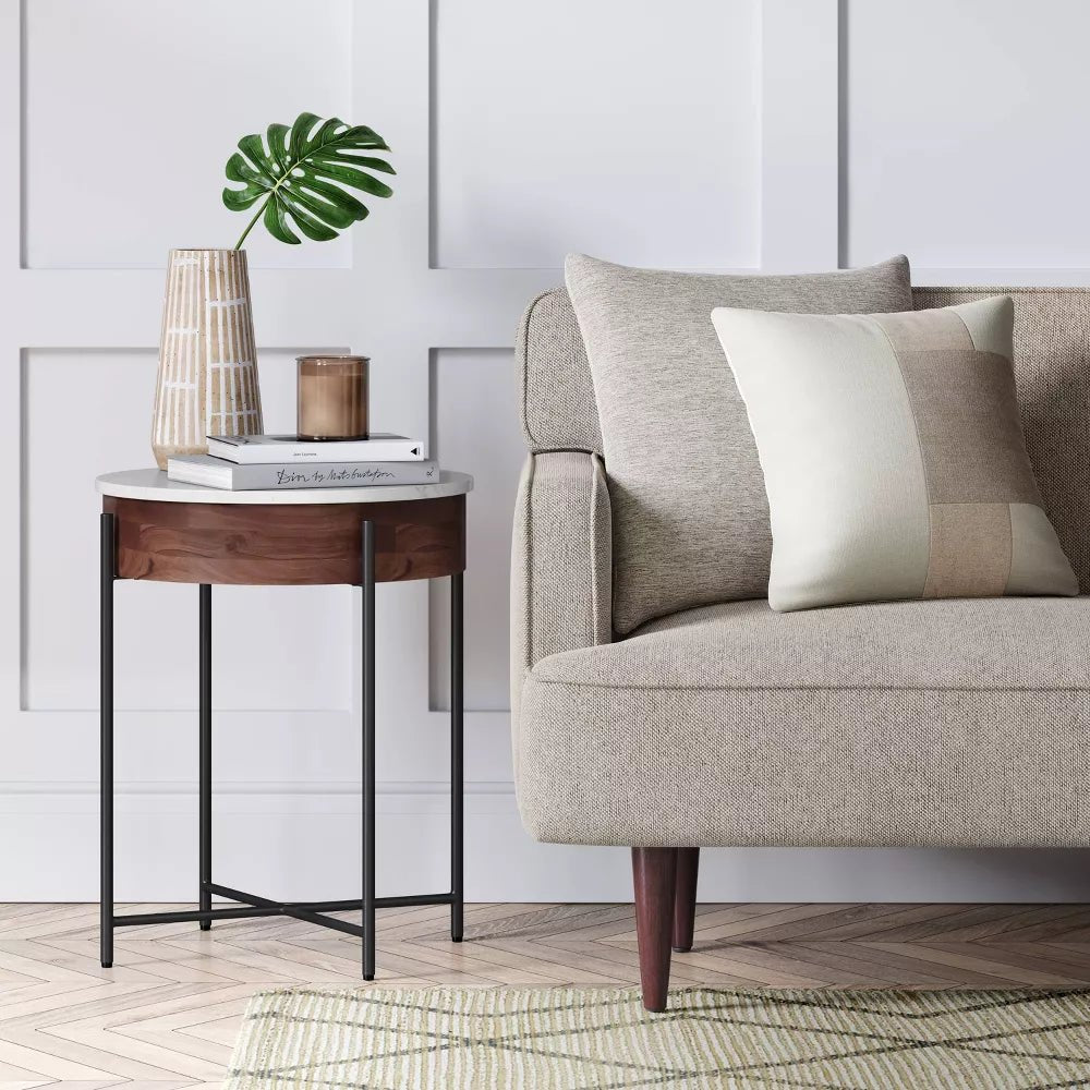 Round Marble & Wood End Table - From Where - 