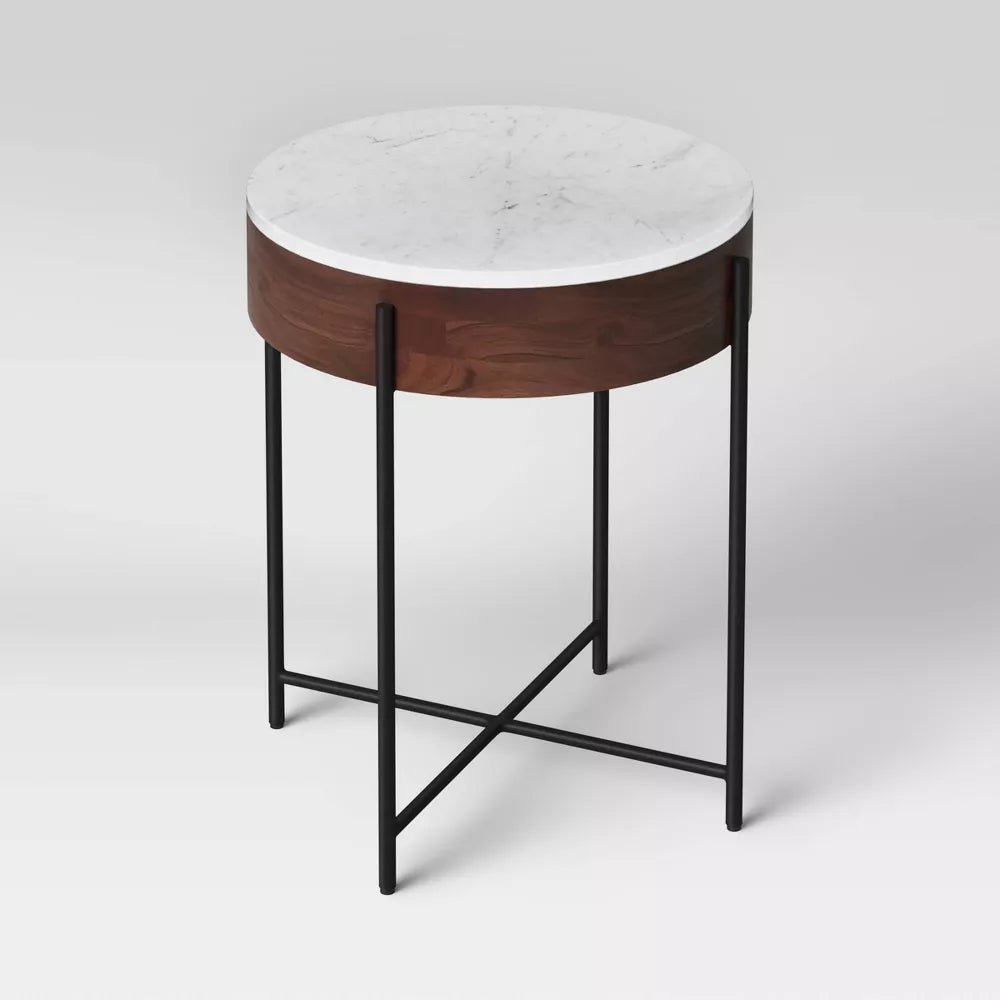 Round Marble & Wood End Table - From Where - 
