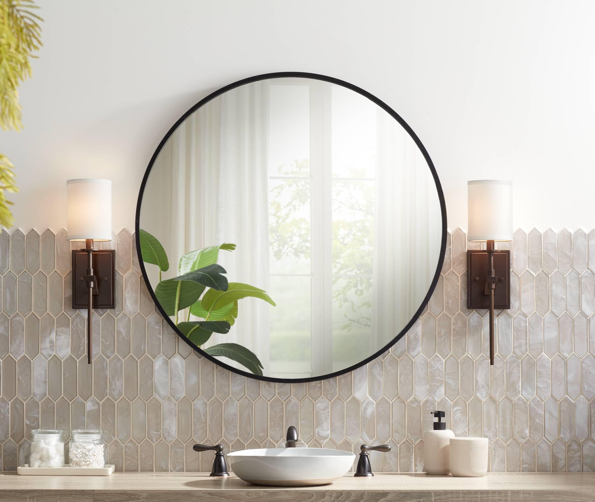 Round Matte Black Vanity Wall Mirror - From Where - 