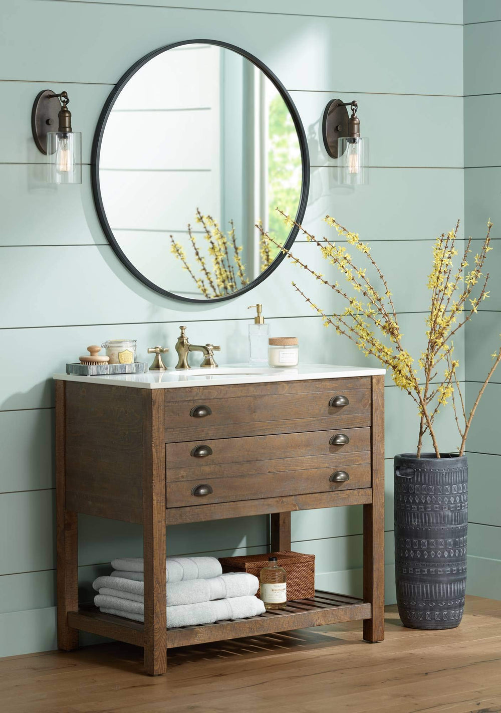 Round Matte Black Vanity Wall Mirror - From Where - 