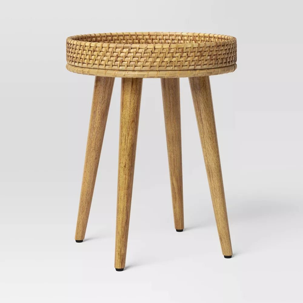 Round Natural Woven Accent Table - From Where - 