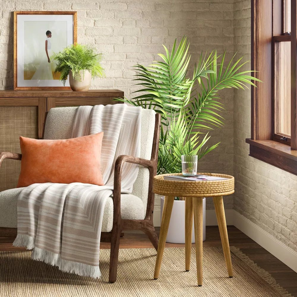Round Natural Woven Accent Table - From Where - 