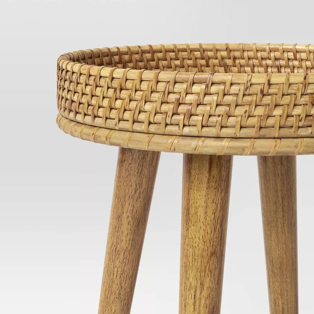 Round Natural Woven Accent Table - From Where - 