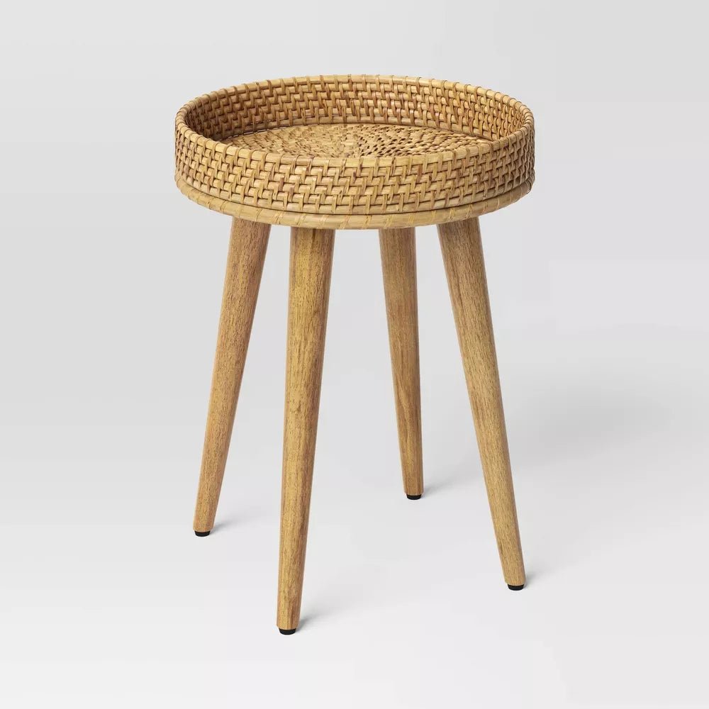 Round Natural Woven Accent Table - From Where - 