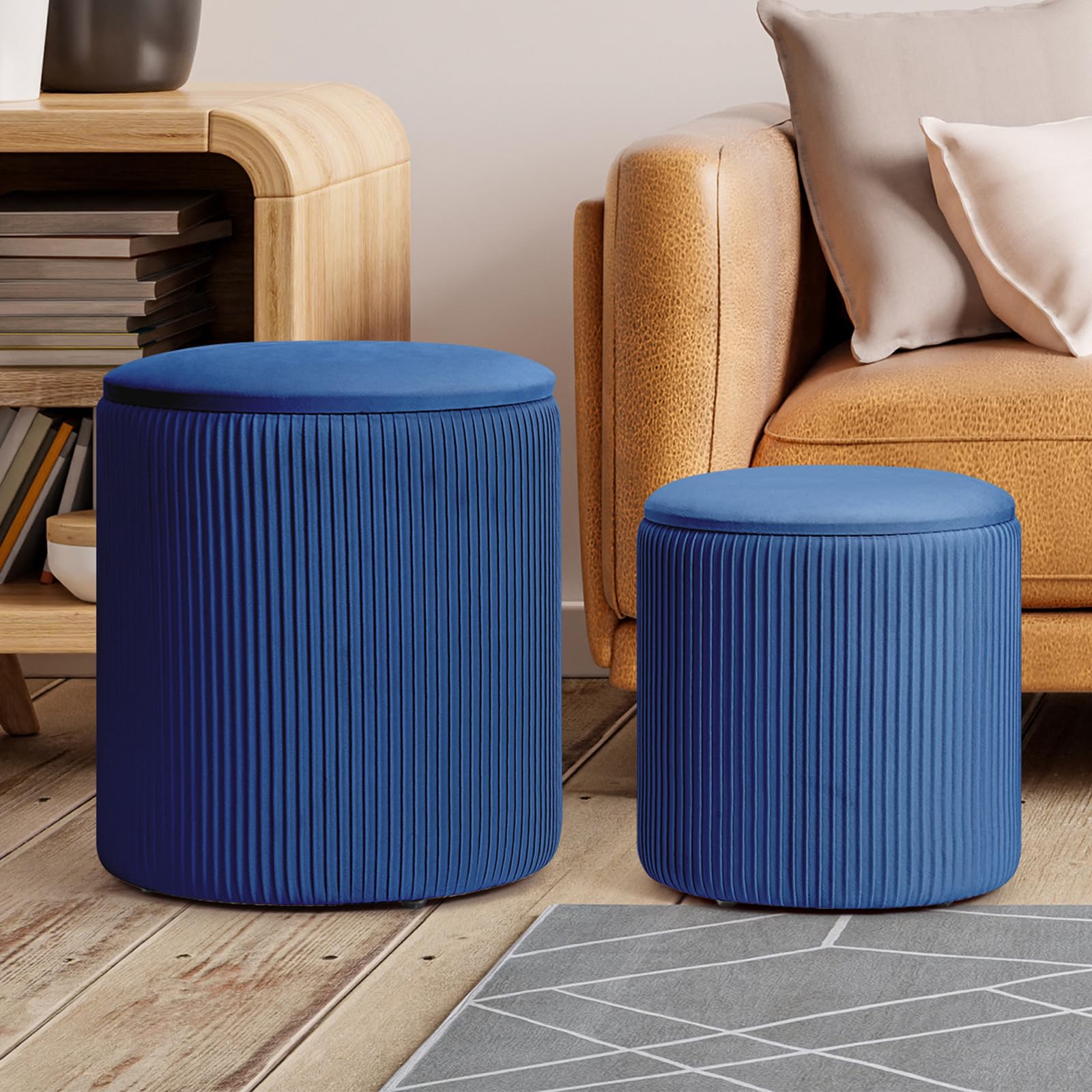 Round Velvet Vanity Stool (Set of 2) - From Where - 