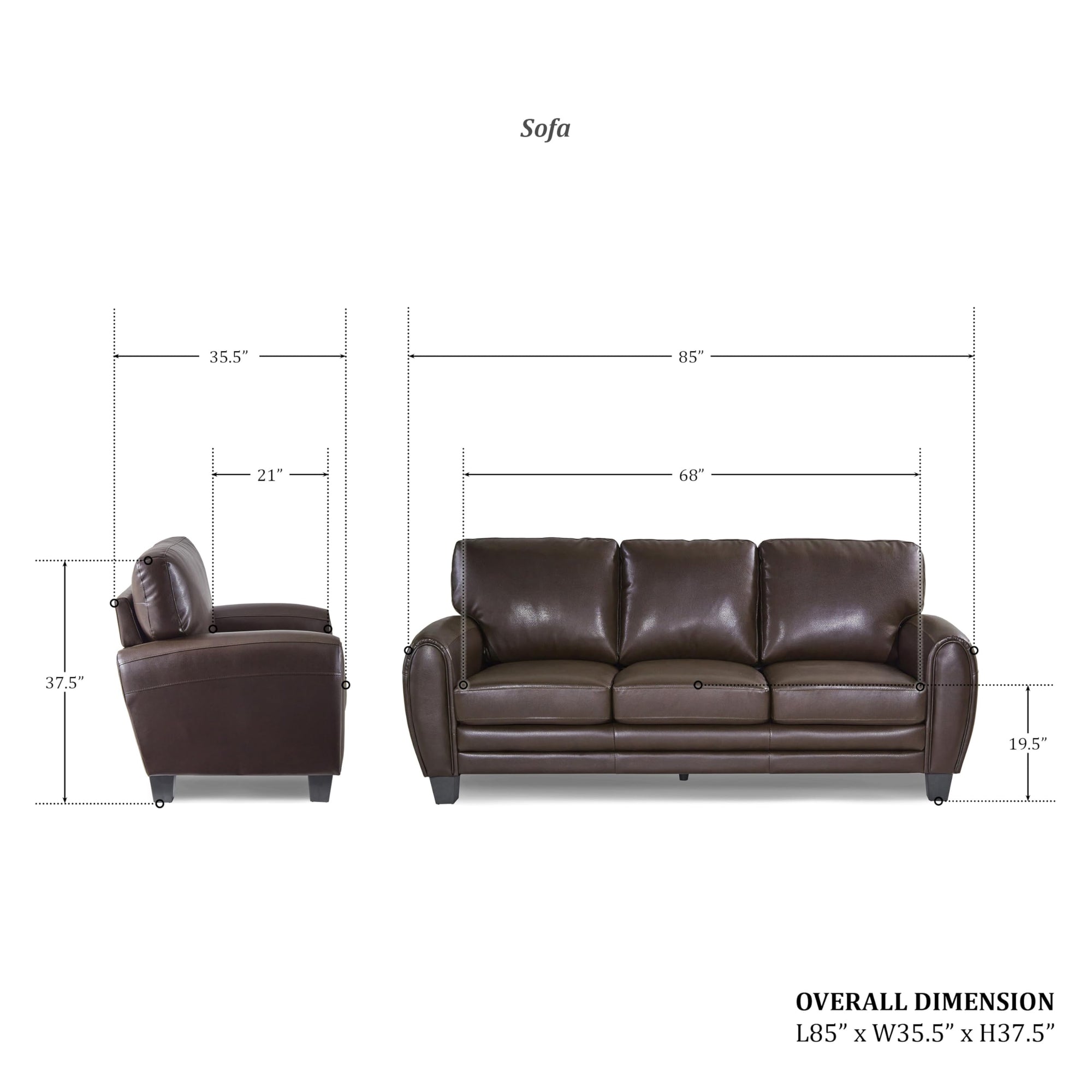 Rubin 85&quot; Bonded Leather Sofa - From Where - 