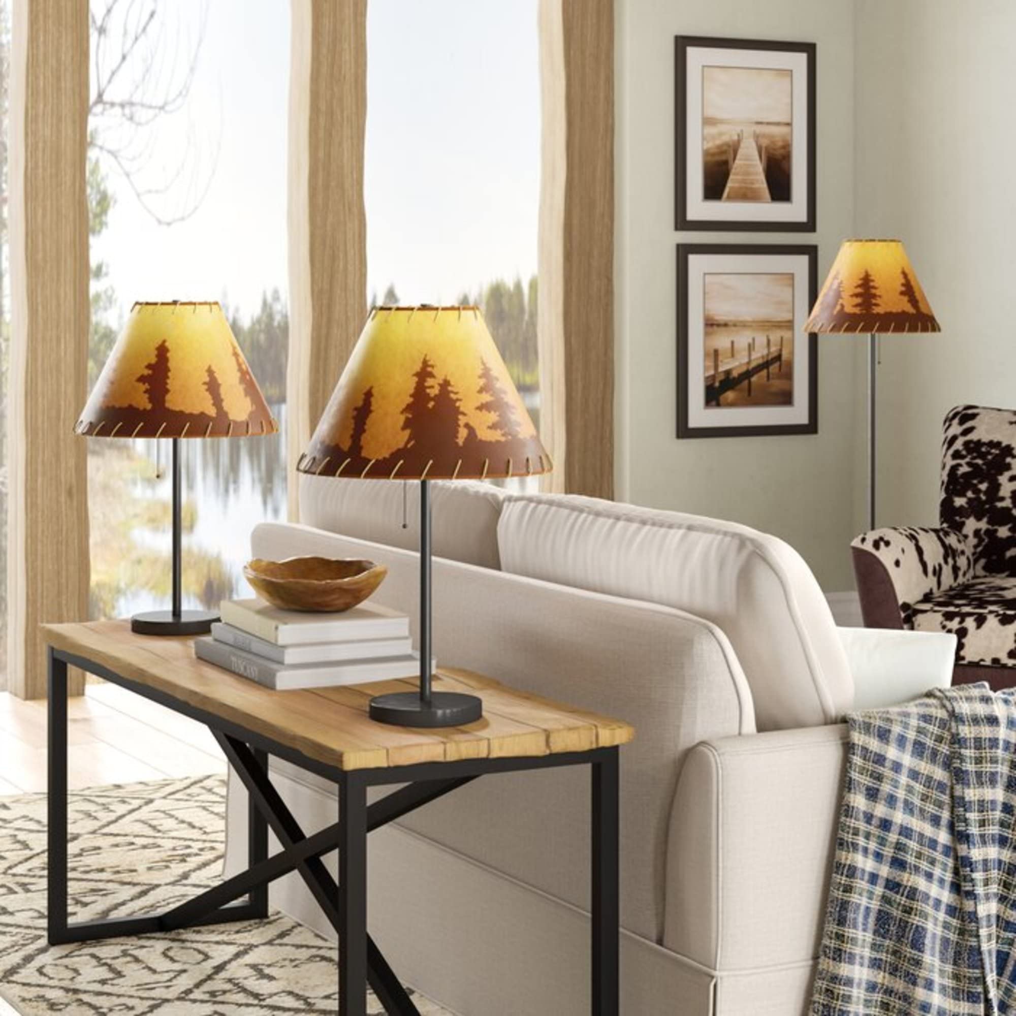 Rustic Cabin Lodge 3 - Piece Table & Floor Lamp Set - From Where - 
