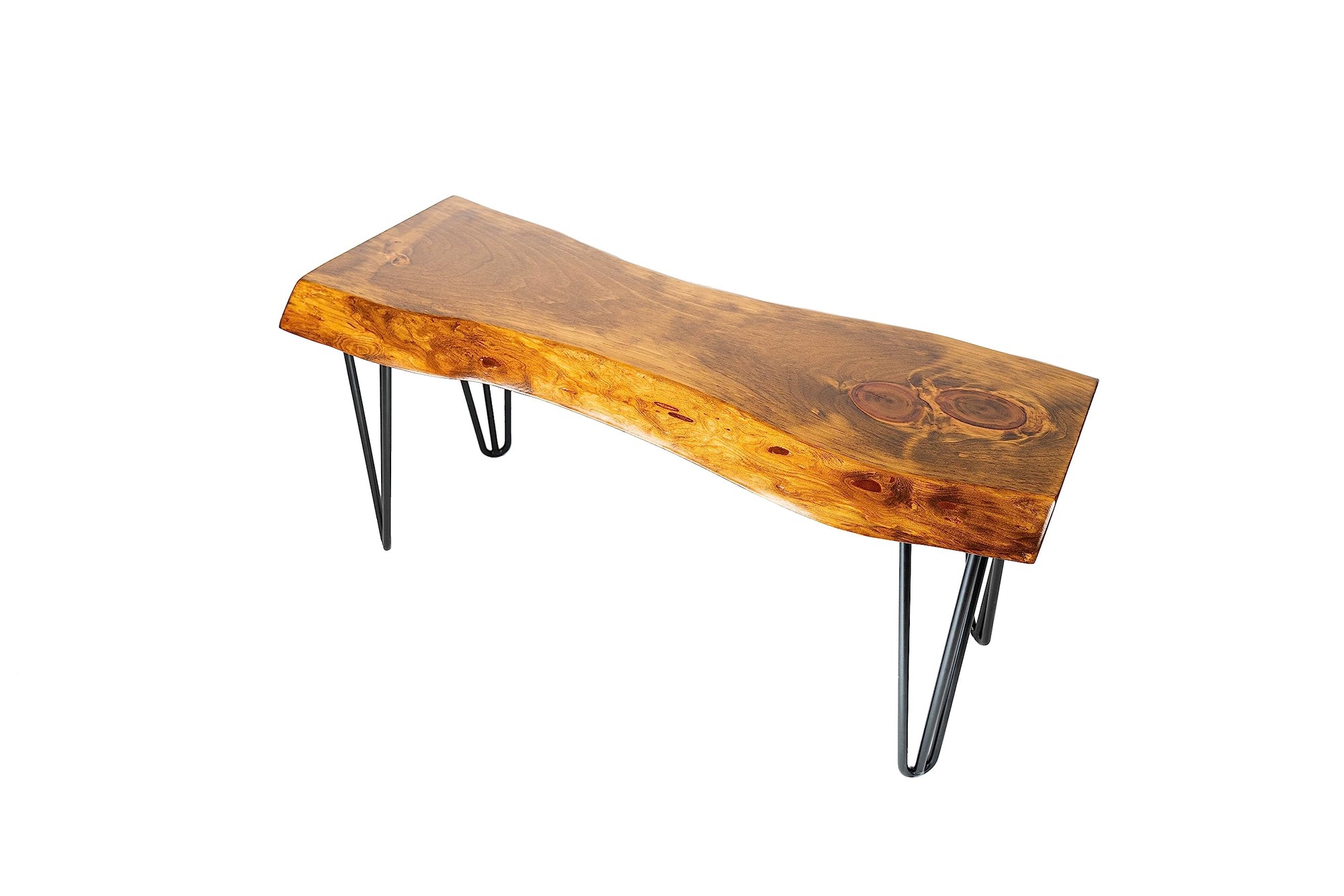 Rustic Hairpin Leg Wood Bench - From Where - 