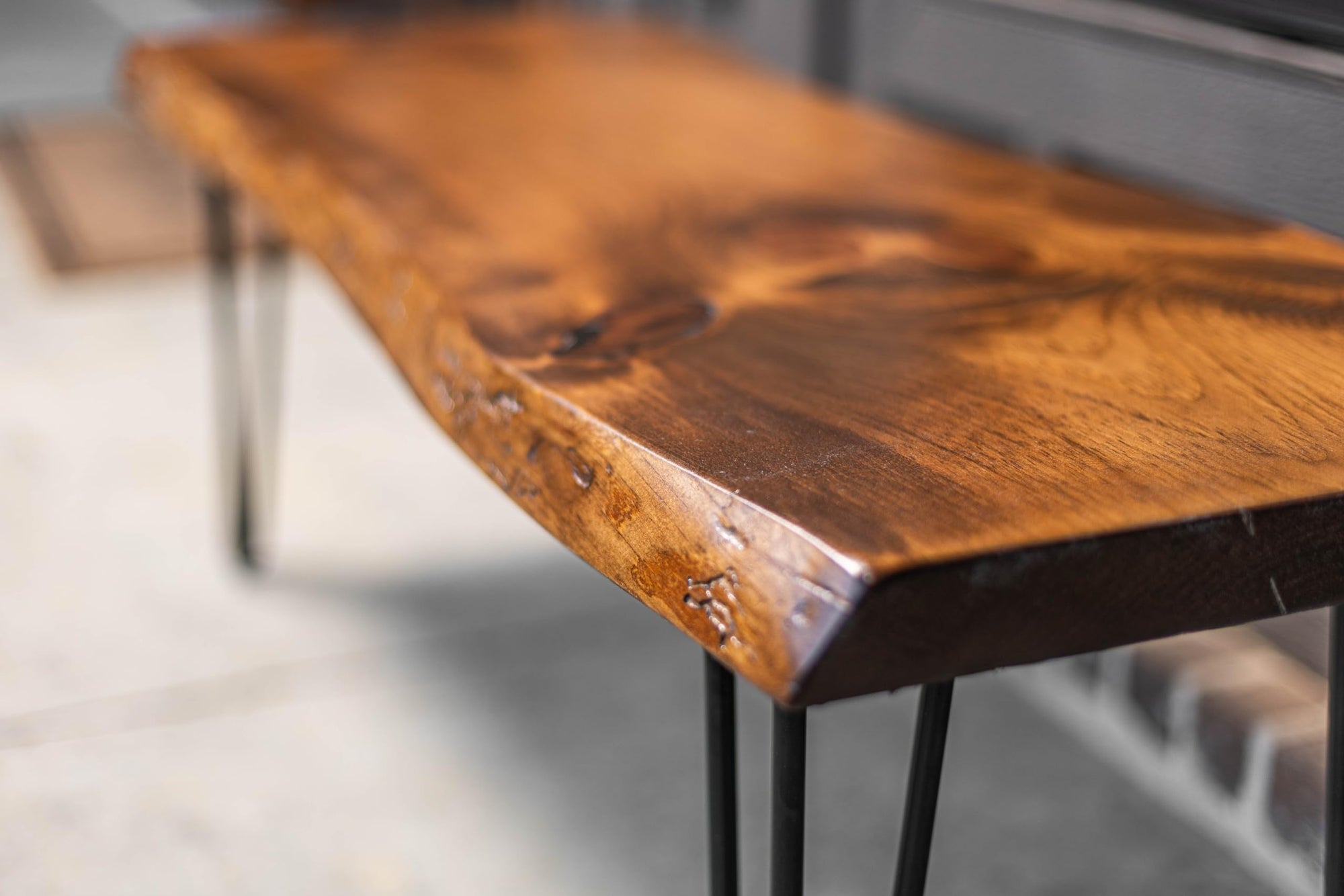 Rustic Hairpin Leg Wood Bench - From Where - 