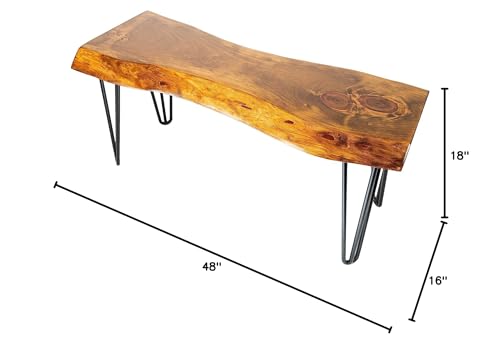 Rustic Hairpin Leg Wood Bench - From Where - 