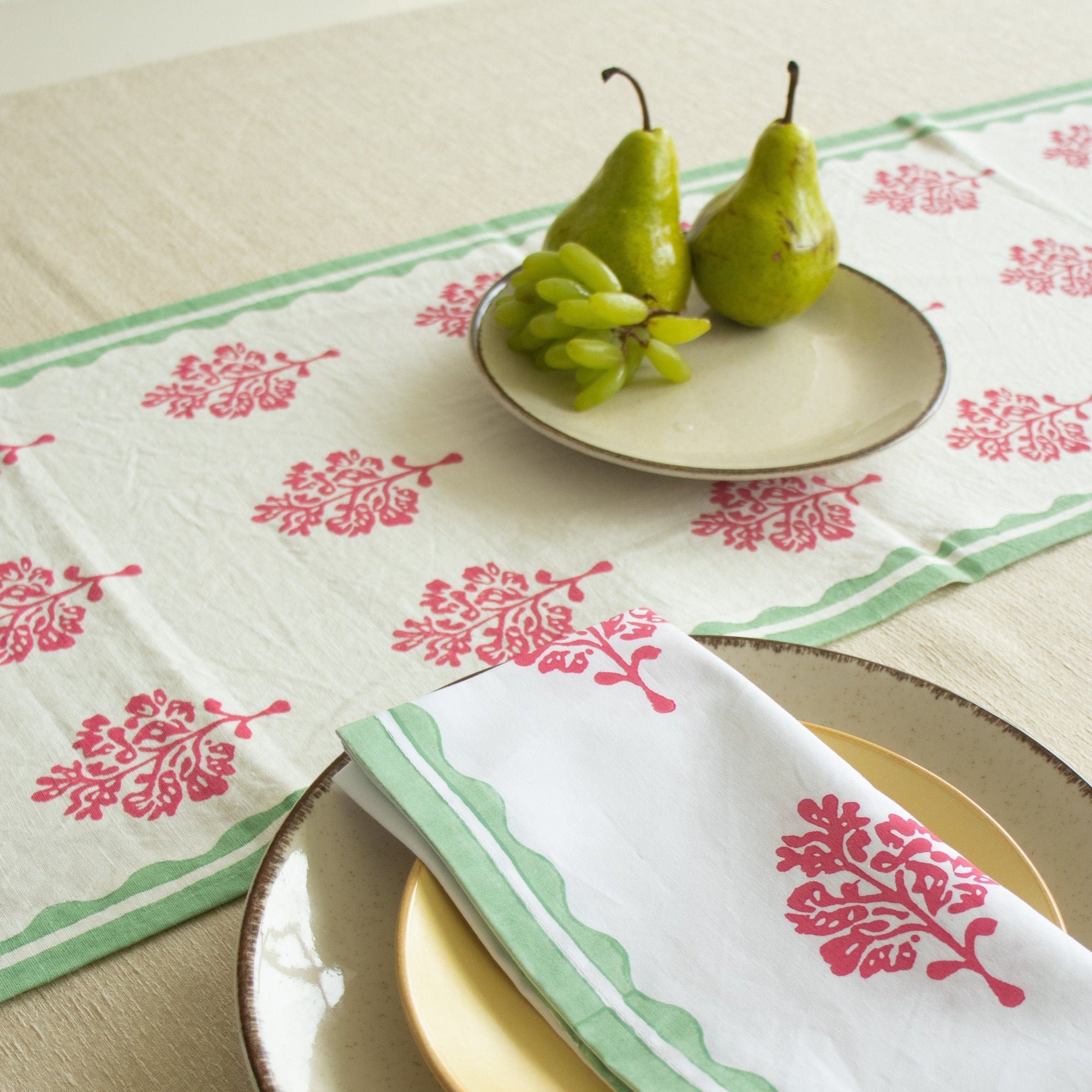 Sara Pure Linen Hand - Printed Table Runner - From Where Finds - 