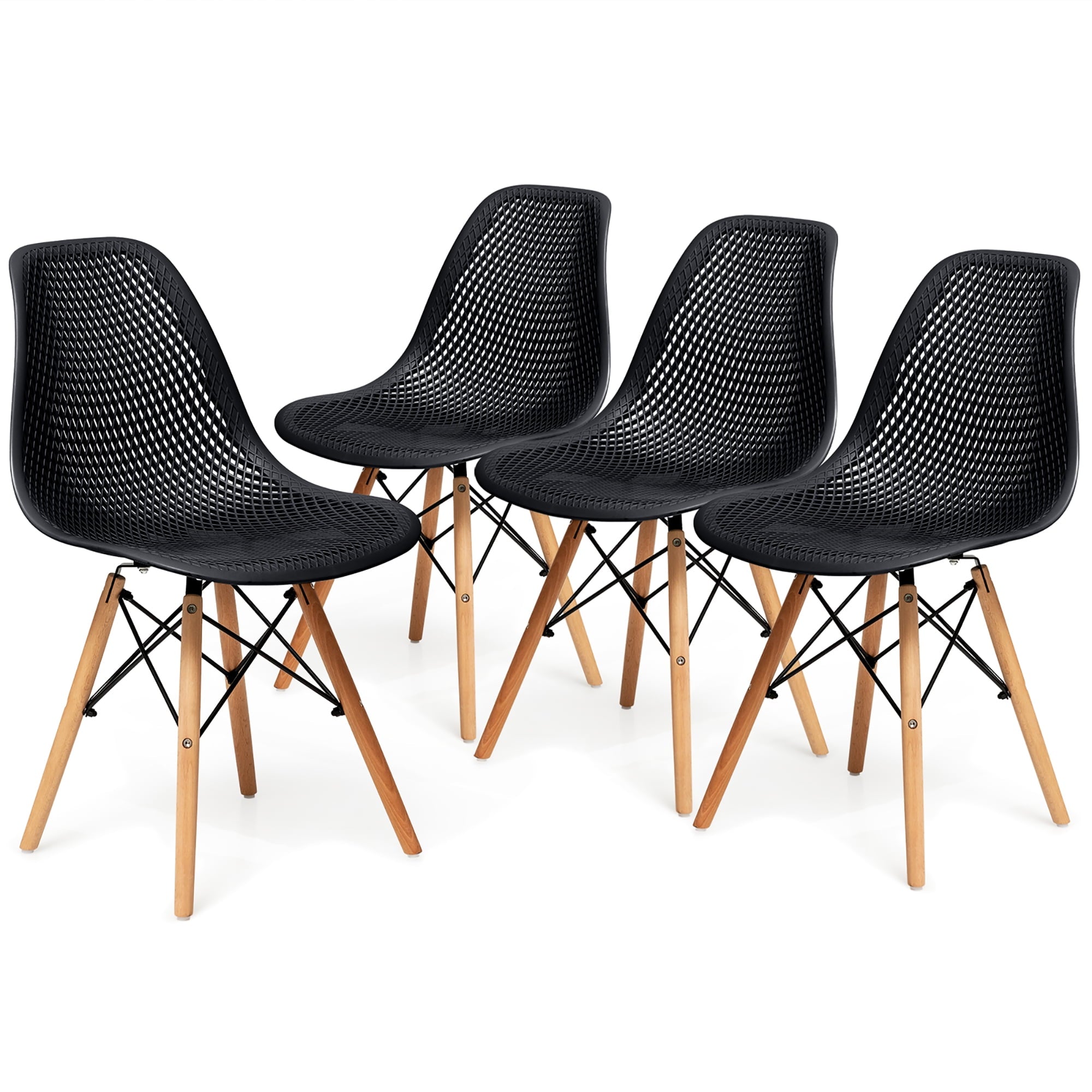 Set of 4 Modern Wood - Leg Seat Black - From Where - 