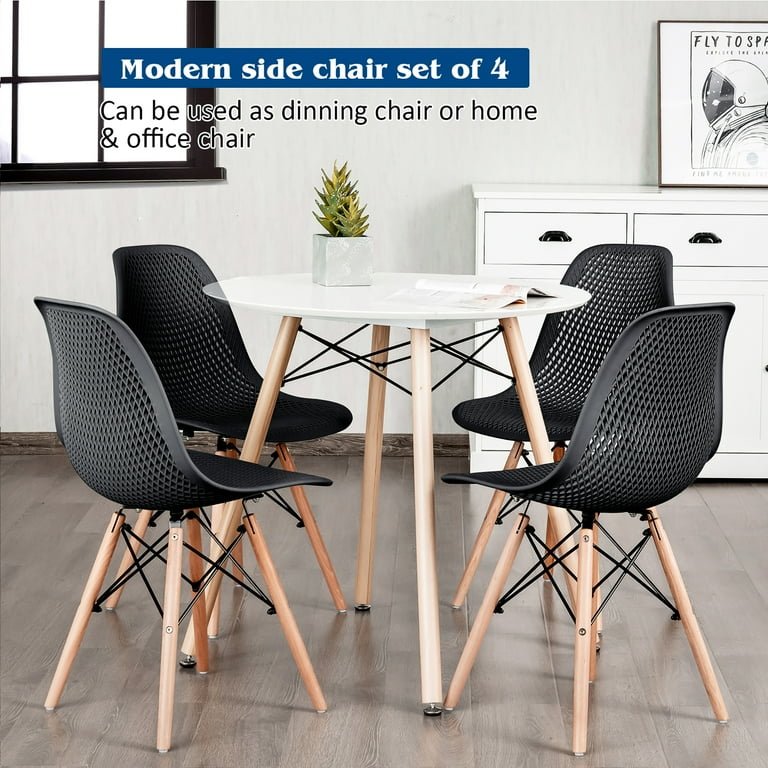 Set of 4 Modern Wood - Leg Seat Black - From Where - 