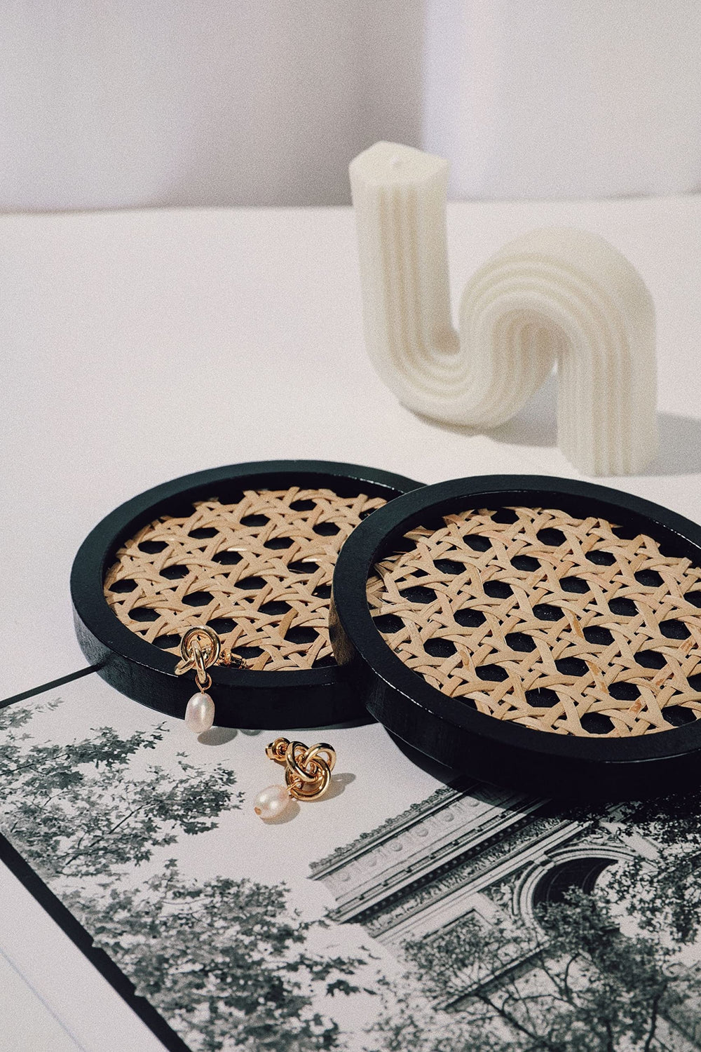 Set of 4 Unique Wooden Rattan Coasters - From Where - 