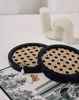 Set of 4 Unique Wooden Rattan Coasters - From Where - 