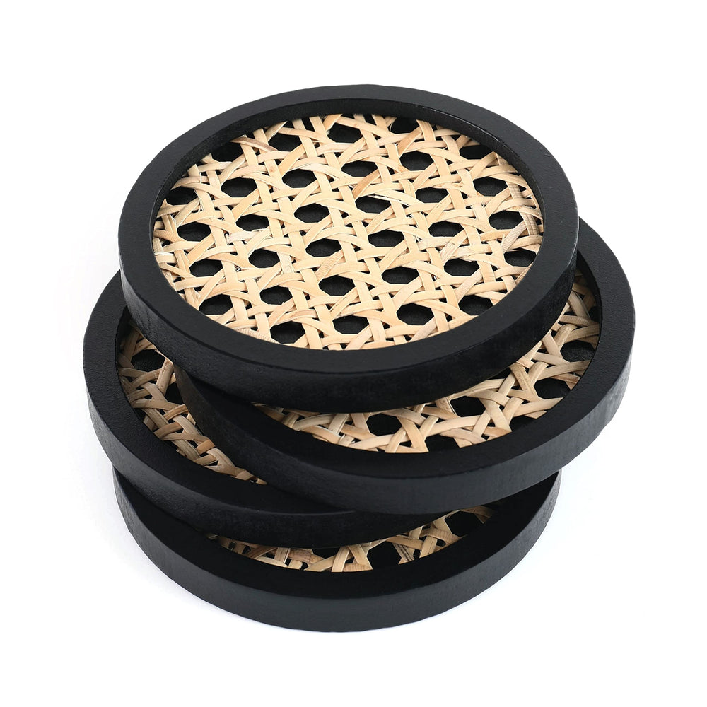 Set of 4 Unique Wooden Rattan Coasters - From Where - 