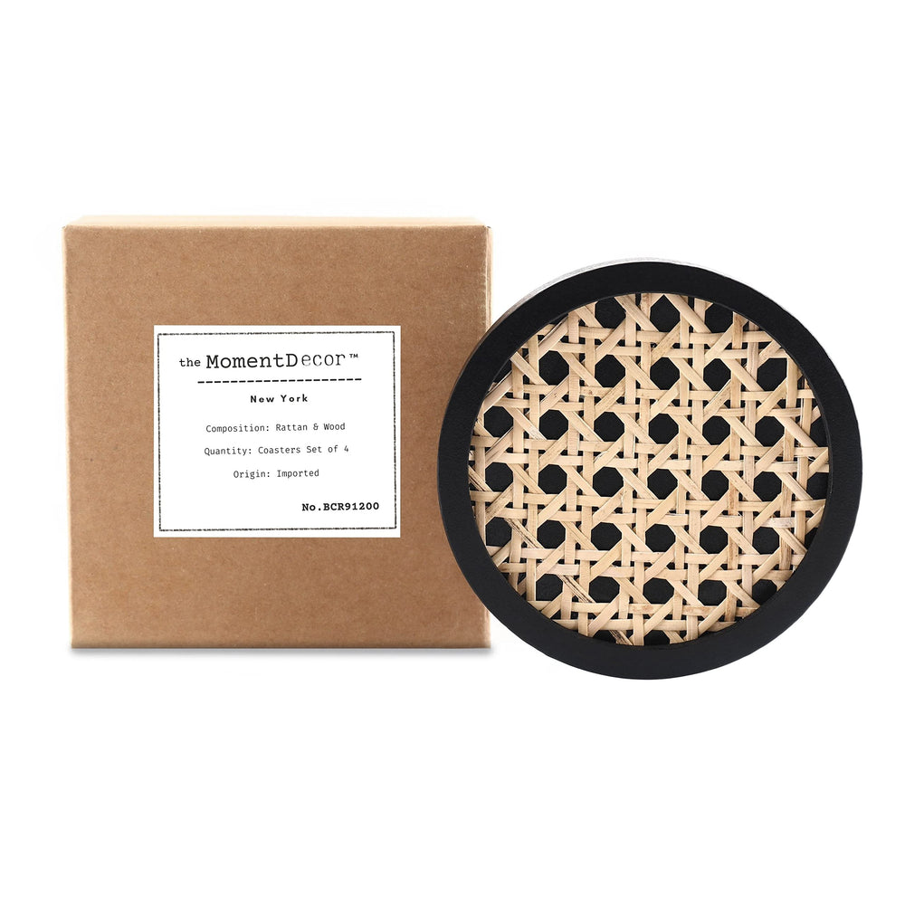 Set of 4 Unique Wooden Rattan Coasters - From Where - 