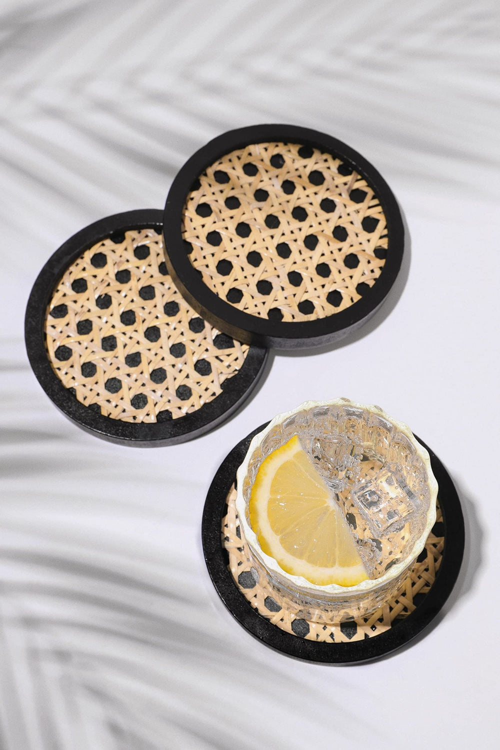 Set of 4 Unique Wooden Rattan Coasters - From Where - 