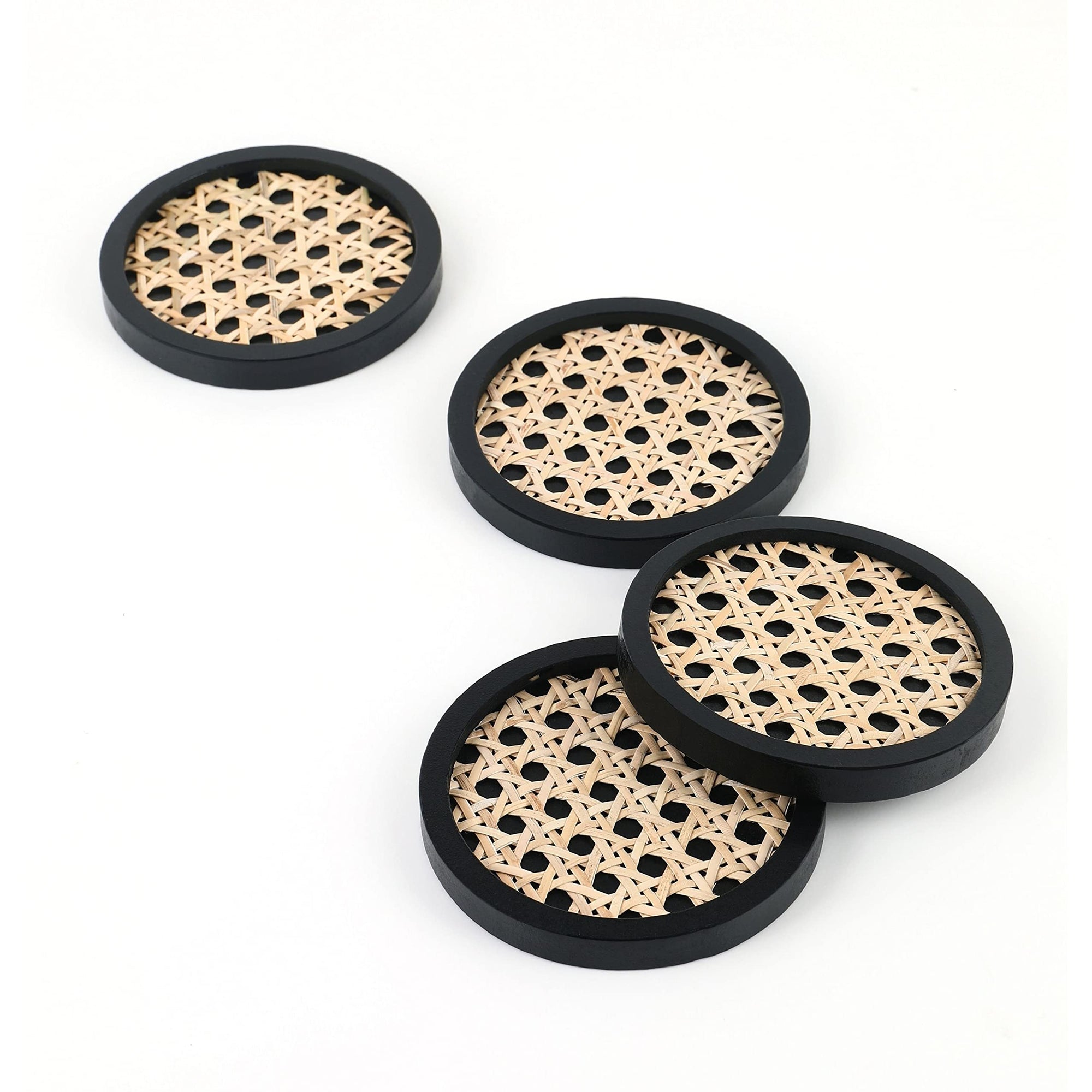 Set of 4 Unique Wooden Rattan Coasters - From Where - 