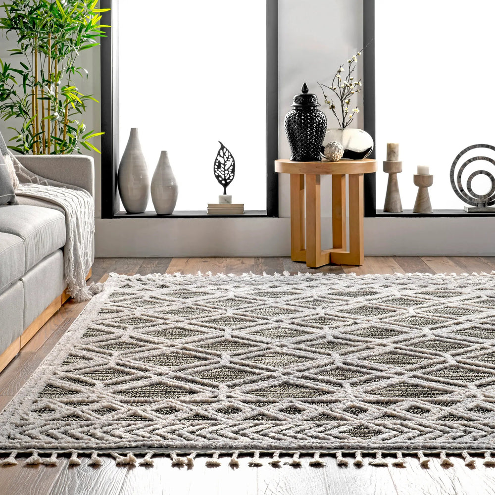 Shaggy Lattice Tassel Rug - From Where Finds - 