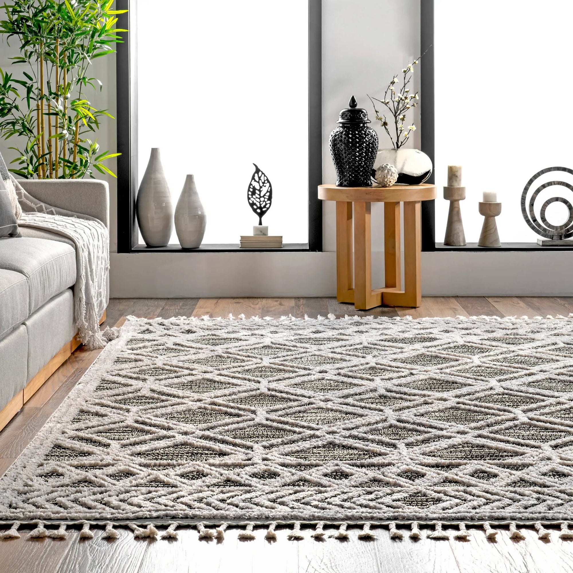 Shaggy Lattice Tassel Rug - From Where Finds - 