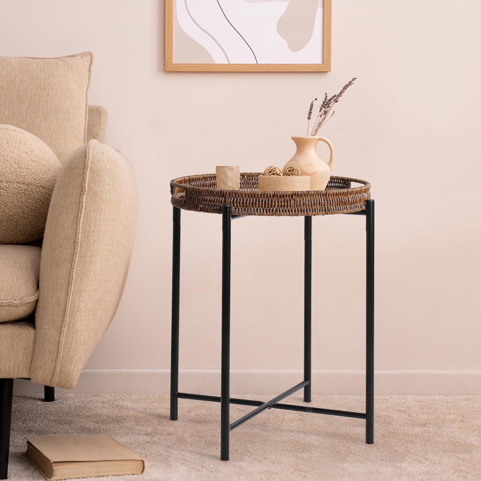 Small Wicker Round End Table - From Where - 