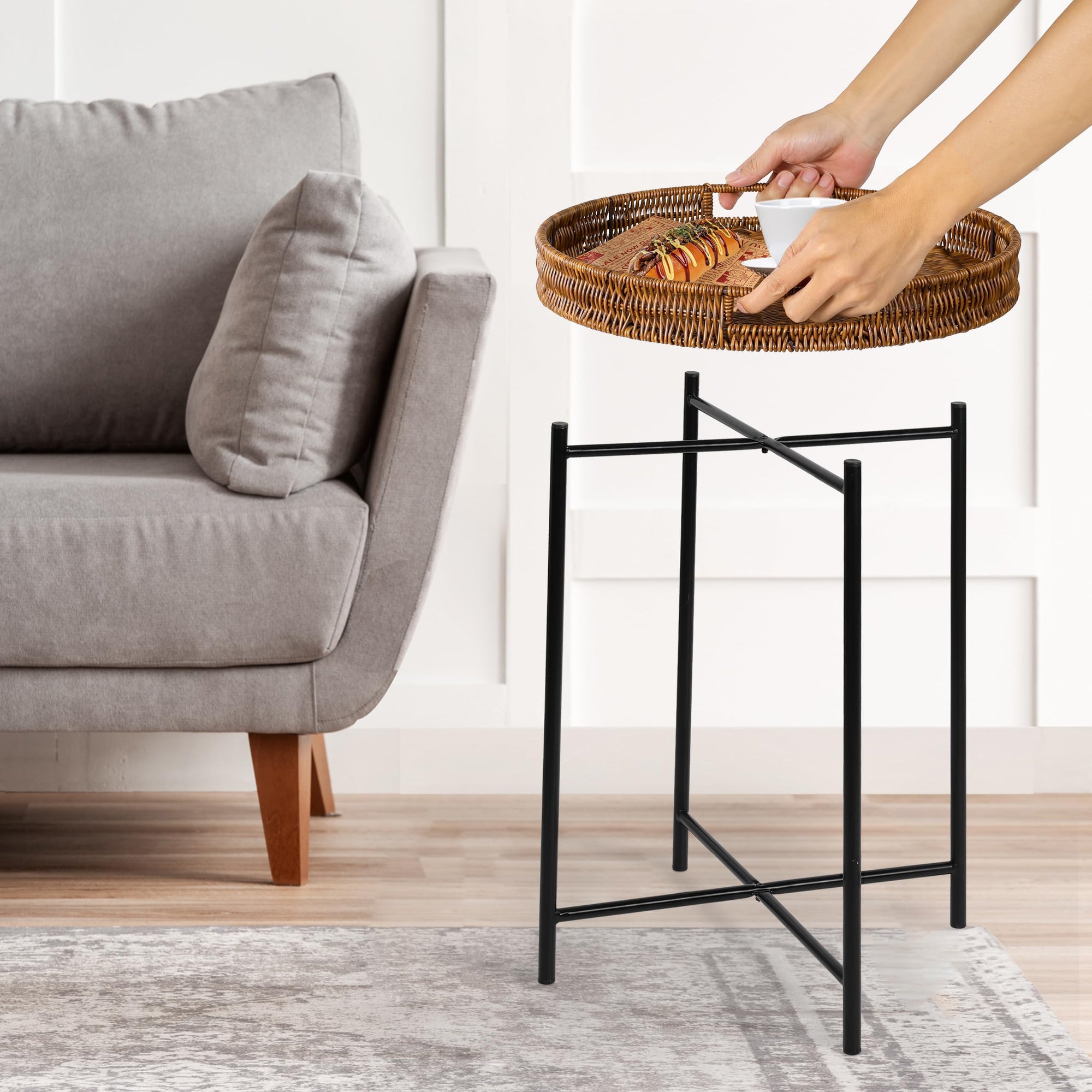 Small Wicker Round End Table - From Where - 