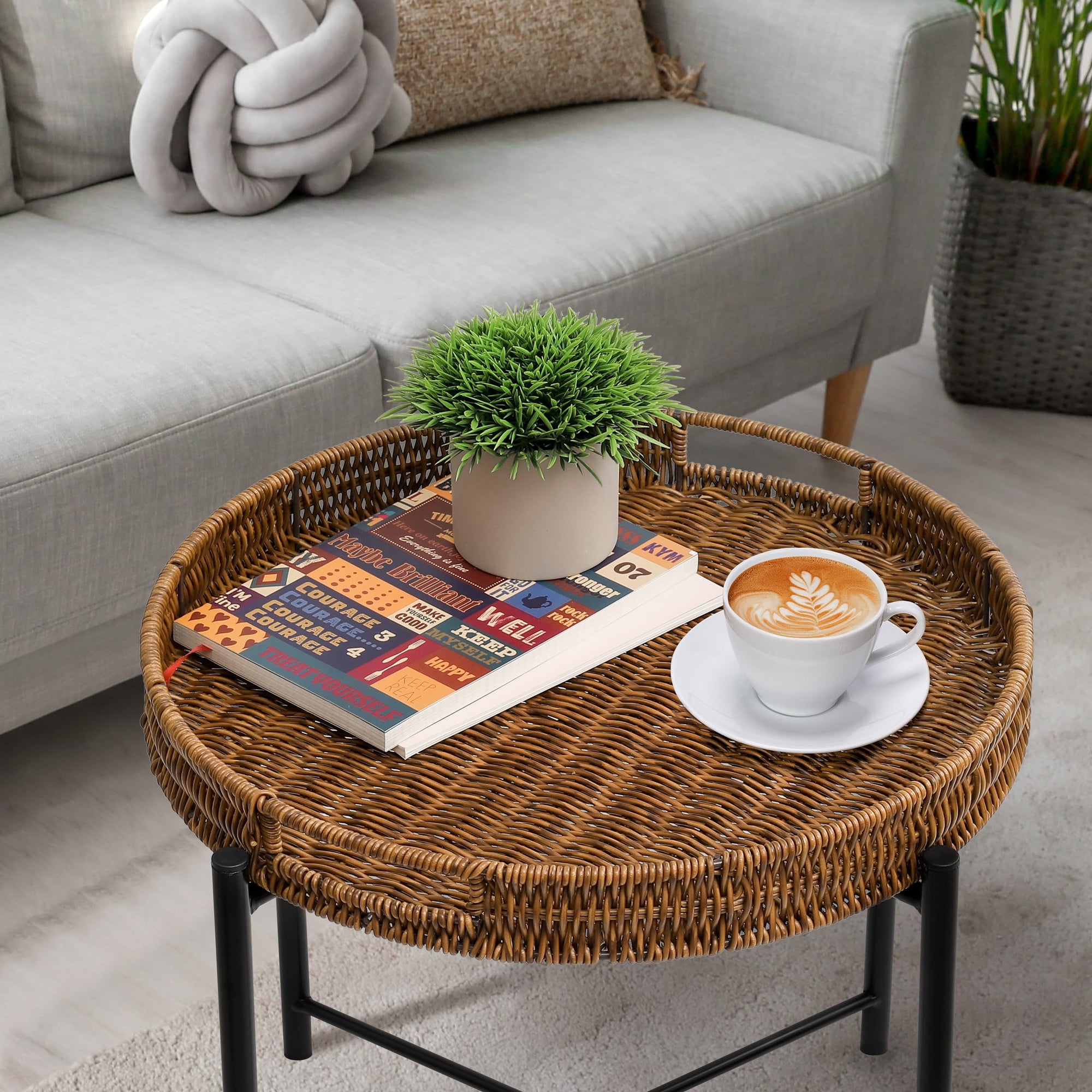 Small Wicker Round End Table - From Where - 