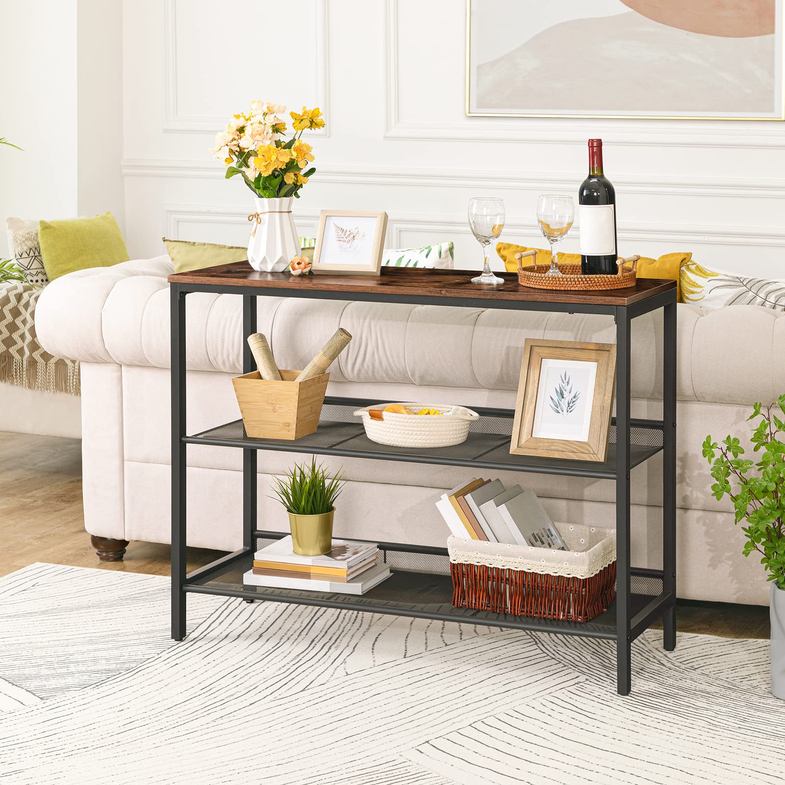 Sofa Table with Adjustable Mesh Shelves - From Where - 