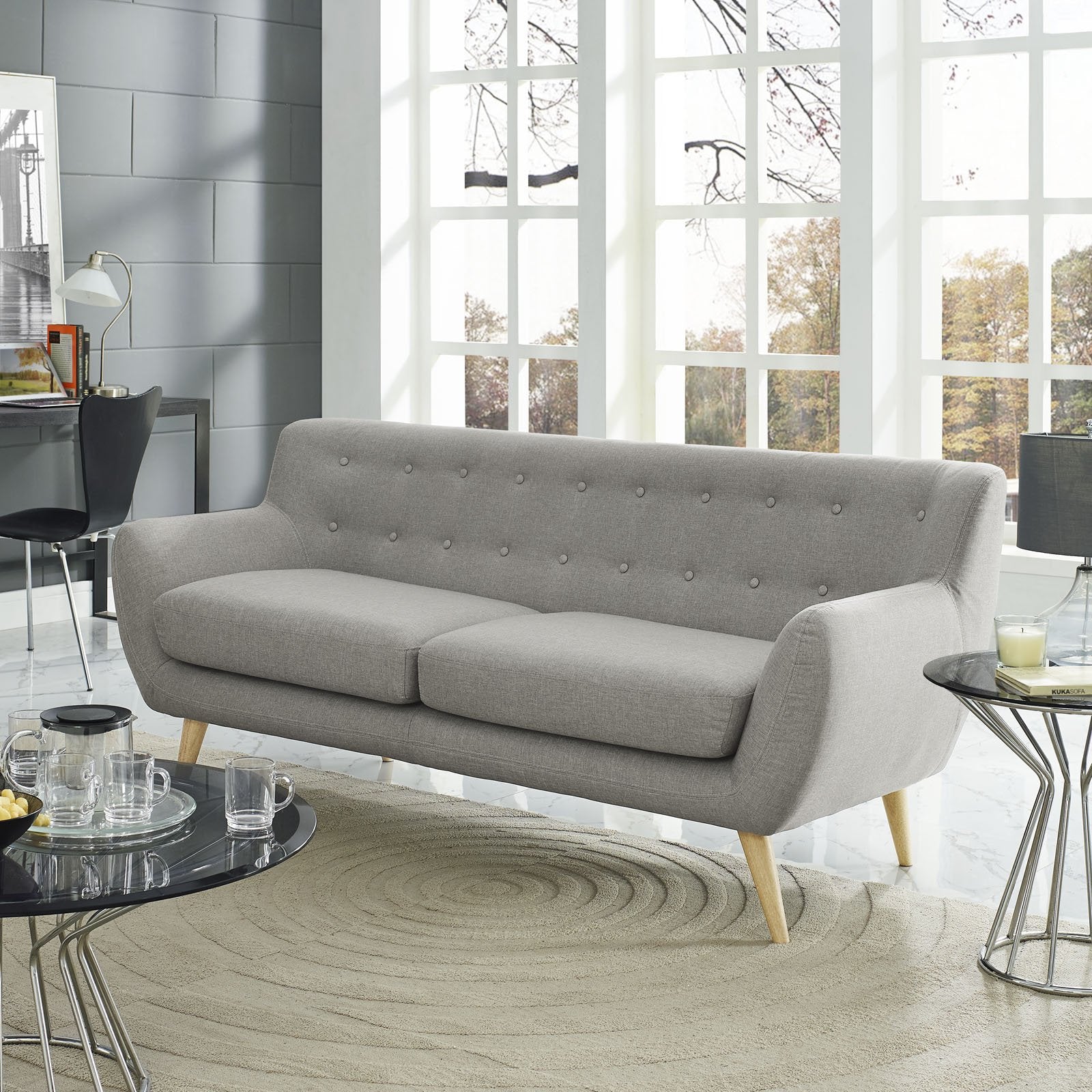 Sofa With Upholstered Fabric In Light Gray - From Where - 