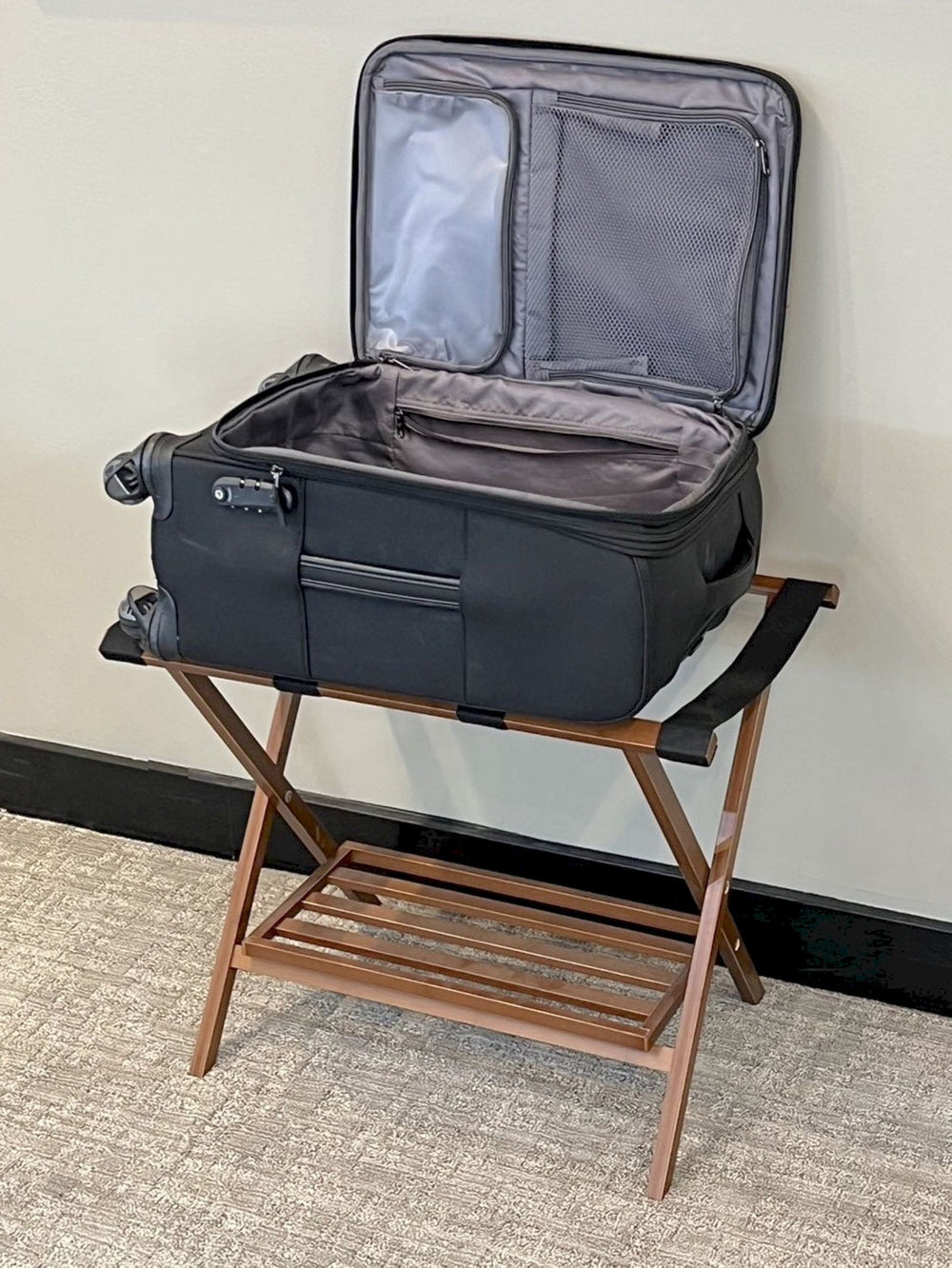 Solid Bamboo Luggage Rack in Caramel - From Where -