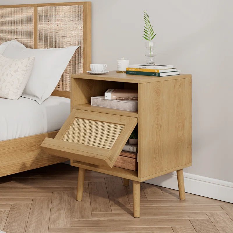 Solid Wood Rattan Nightstand - From Where - 