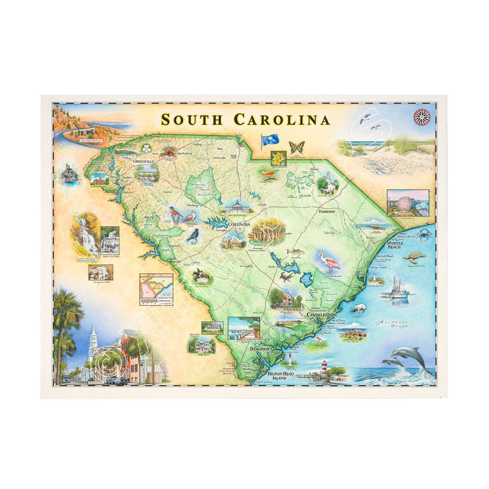 South Carolina State Hand - Drawn Map - From Where Finds - Map