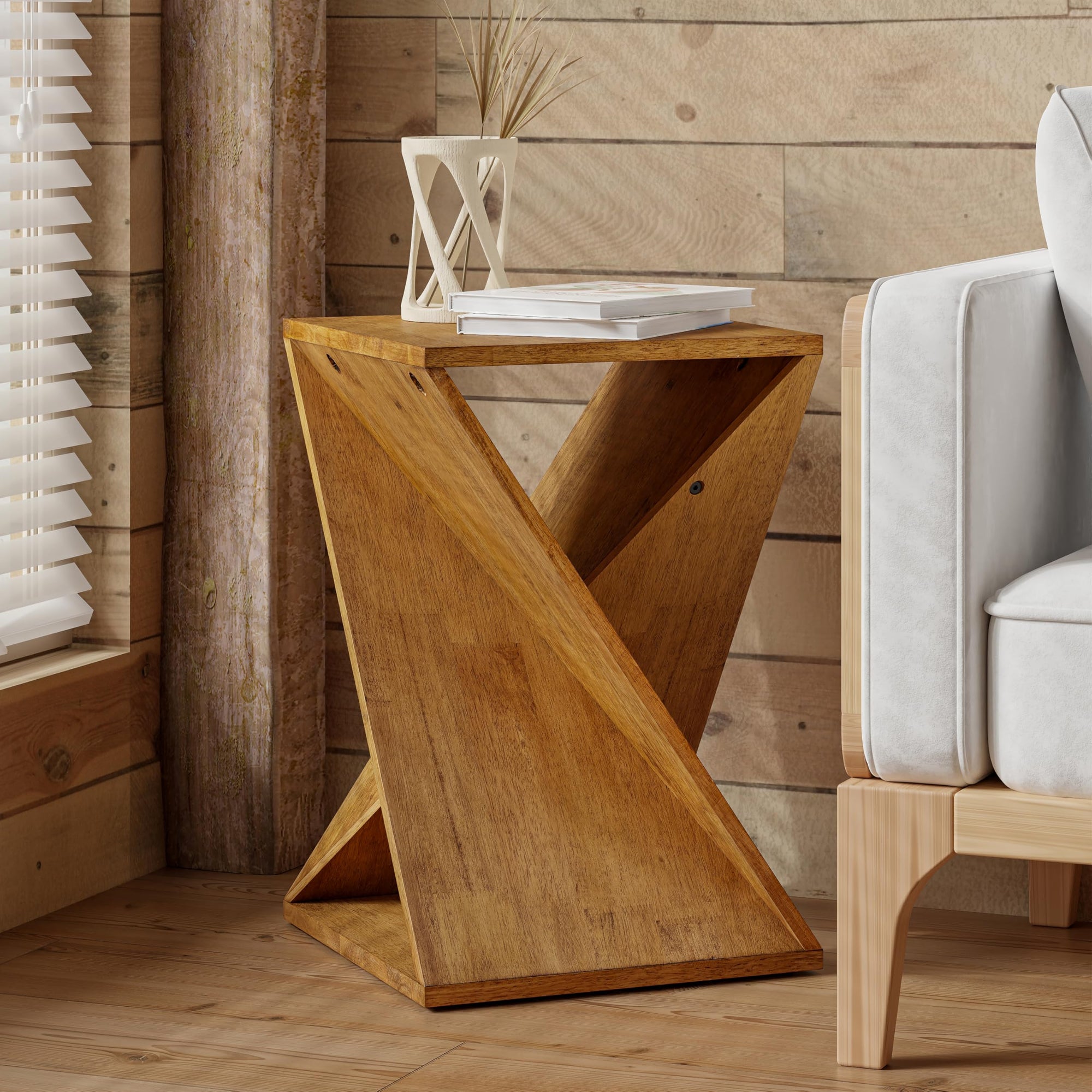 Square Solid Wood Pedestal Side Table - From Where - 