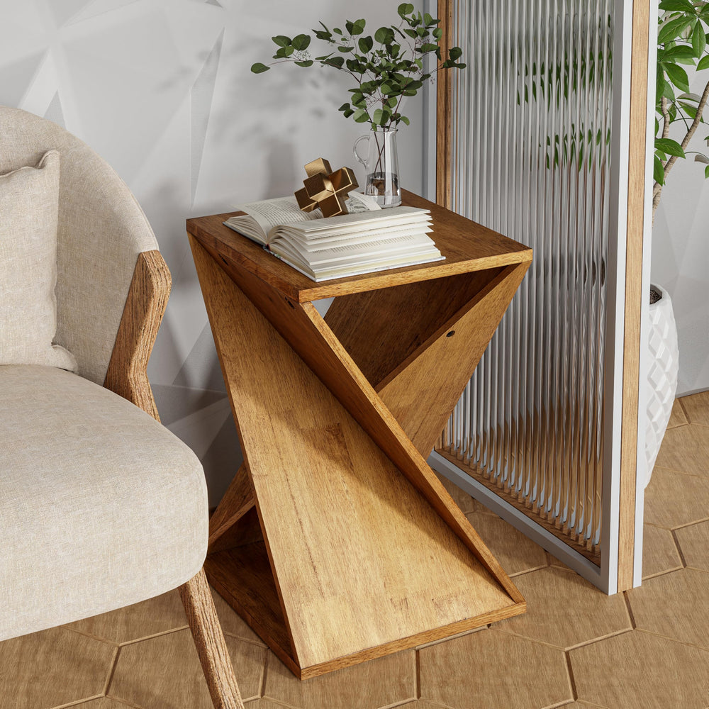 Square Solid Wood Pedestal Side Table - From Where - 