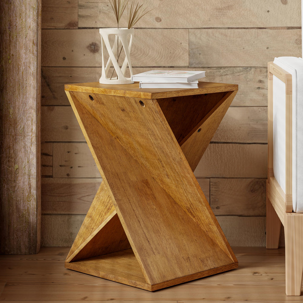 Square Solid Wood Pedestal Side Table - From Where - 