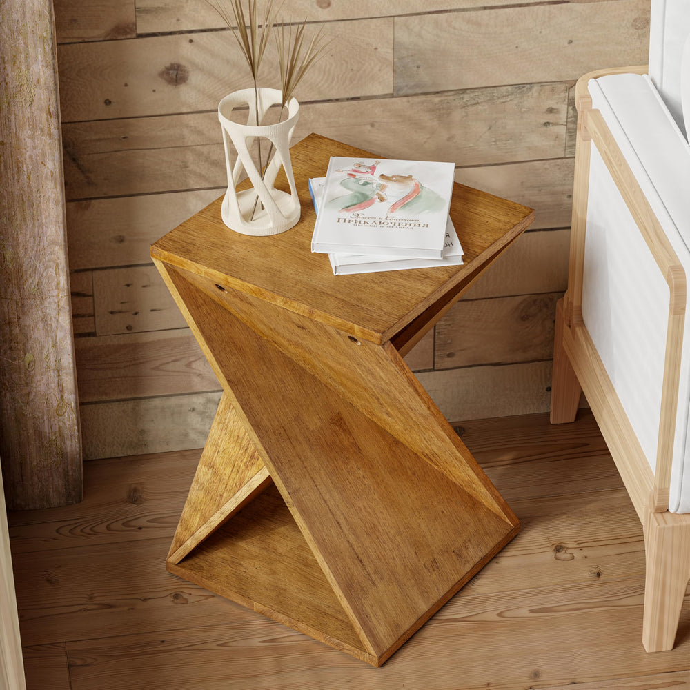 Square Solid Wood Pedestal Side Table - From Where - 