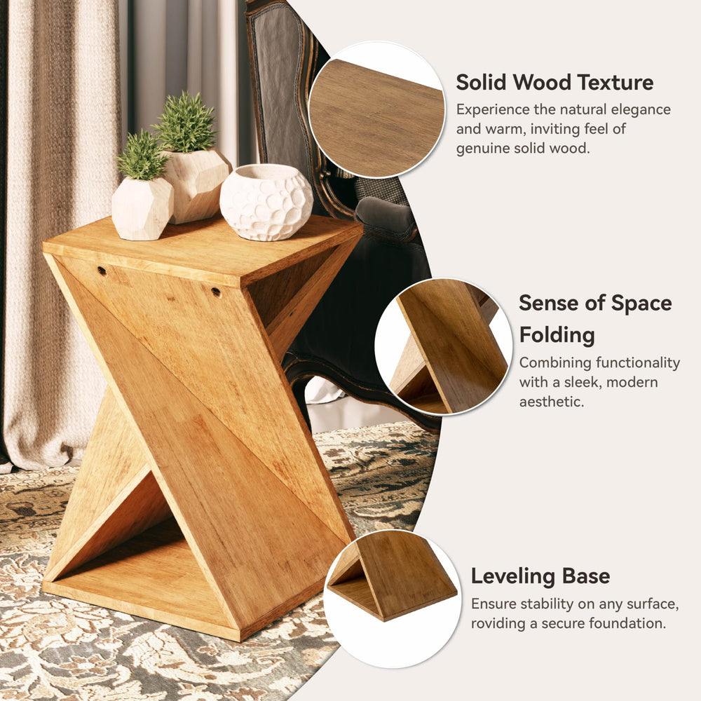 Square Solid Wood Pedestal Side Table - From Where - 