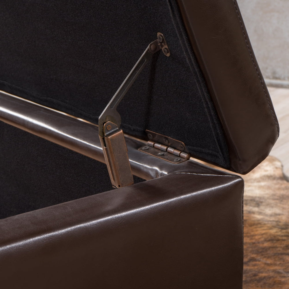 Stratford Brown Leather Storage Ottoman - From Where -