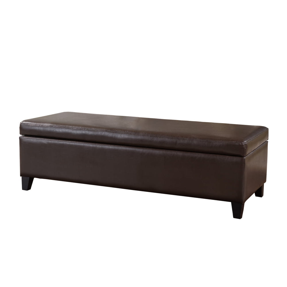 Stratford Brown Leather Storage Ottoman - From Where -