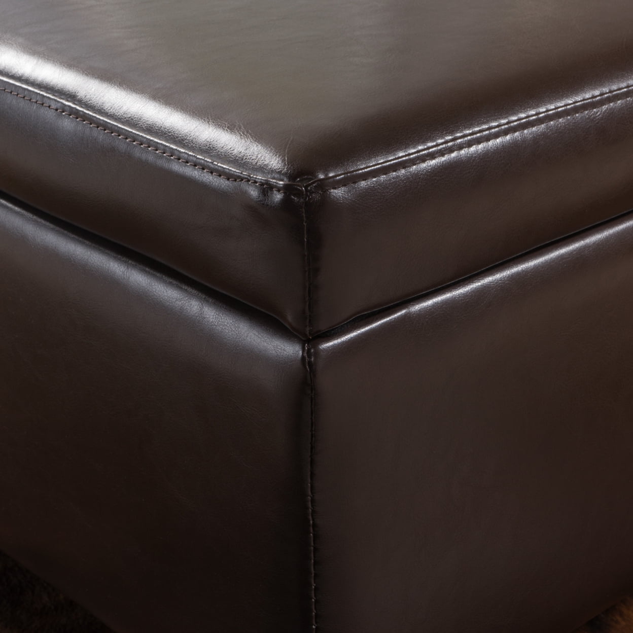Stratford Brown Leather Storage Ottoman - From Where - 