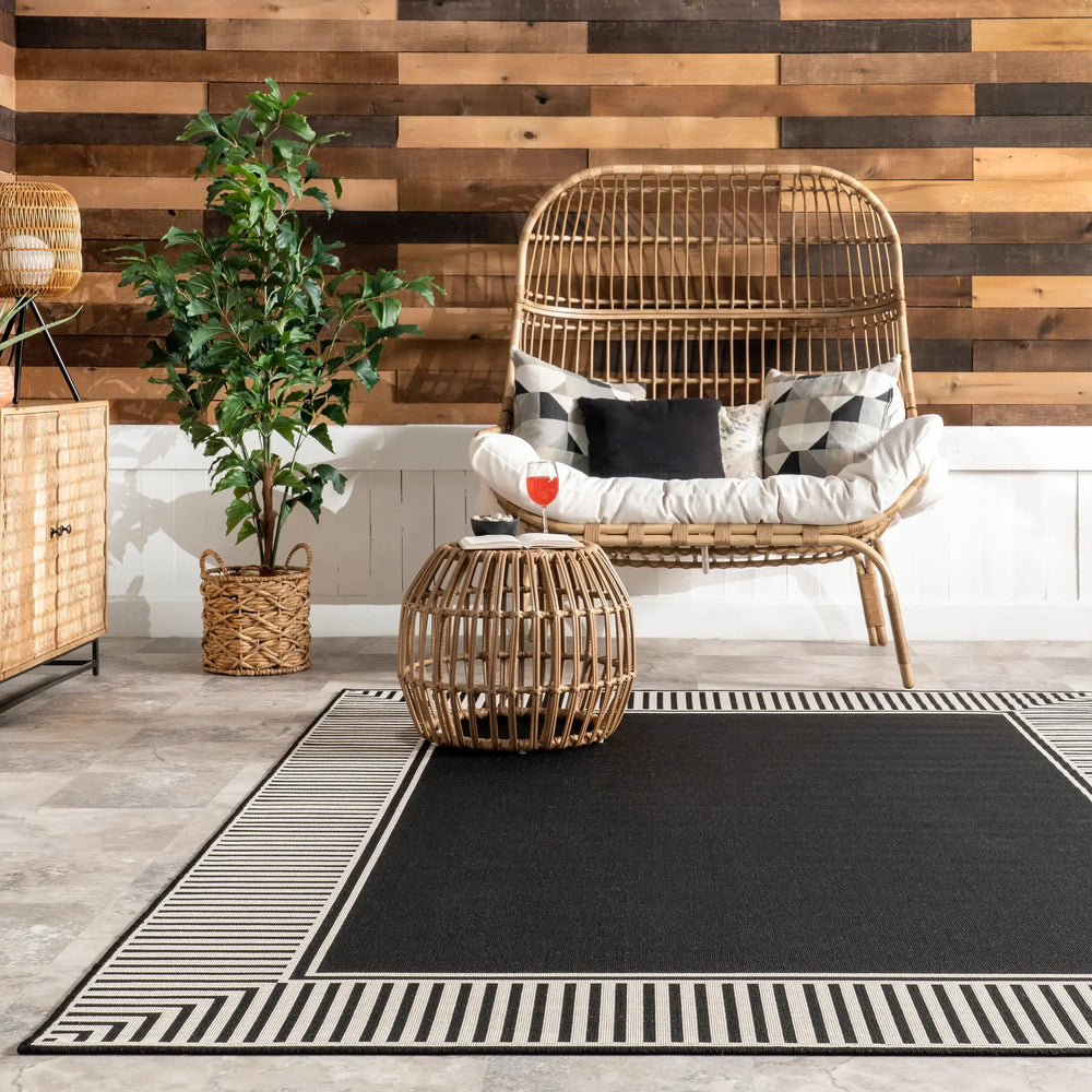 Striped Border Indoor/Outdoor Flatweave Rug - From Where Finds - 