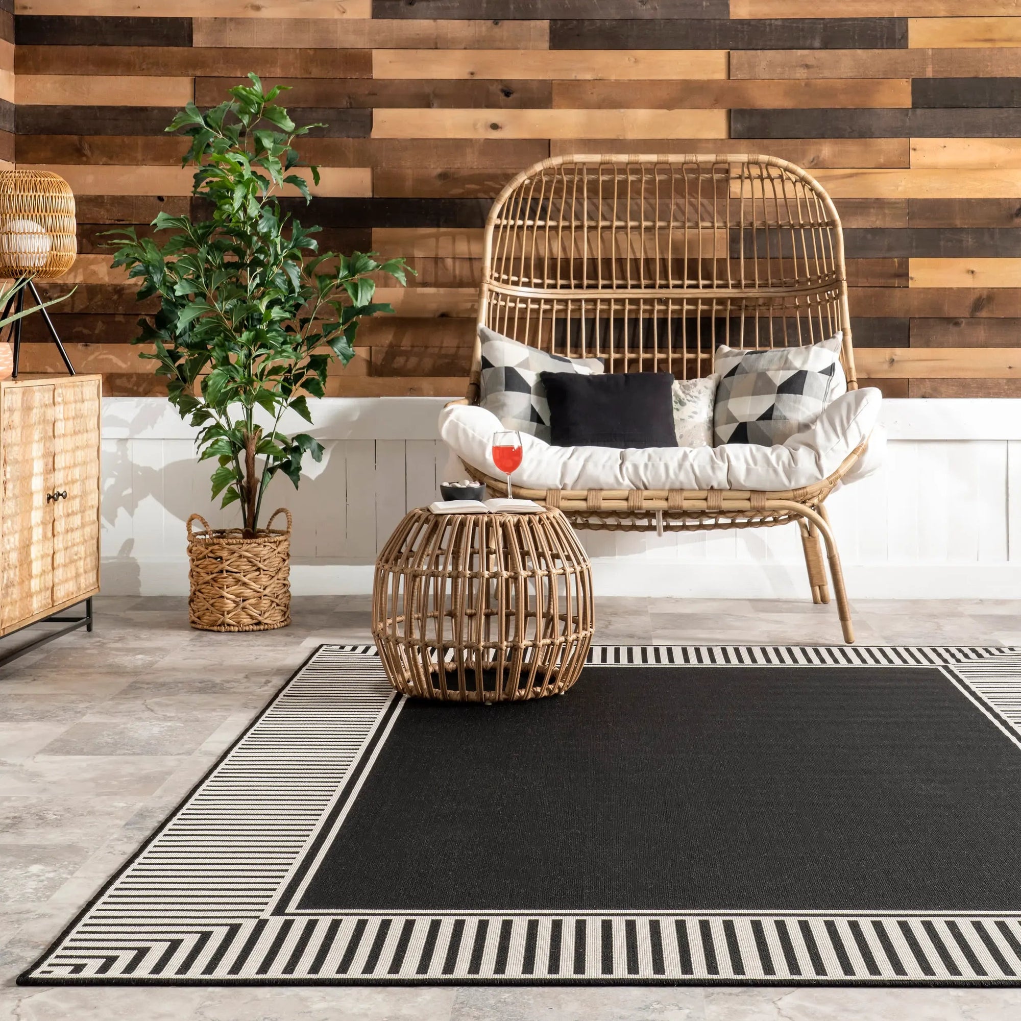 Striped Border Indoor/Outdoor Flatweave Rug - From Where Finds - 