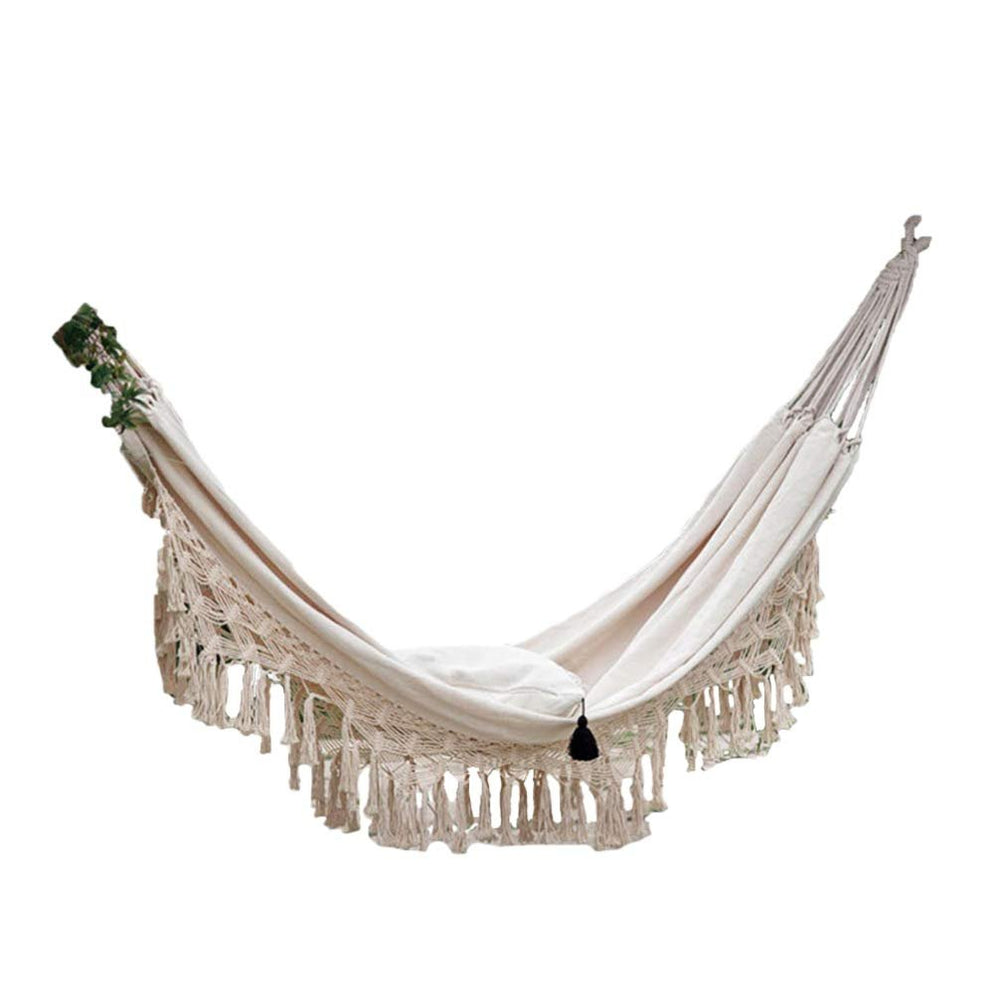 Stylish Canvas Hammock Tassels Double Person Outdoor Swing Bed - From Where - 