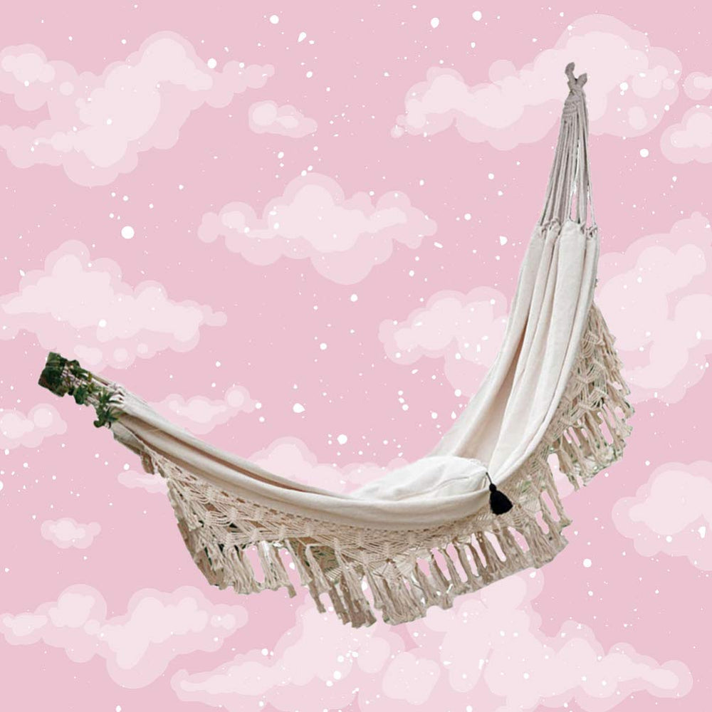 Stylish Canvas Hammock Tassels Double Person Outdoor Swing Bed - From Where - 