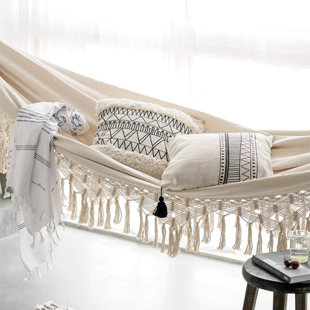 Stylish Canvas Hammock Tassels Double Person Outdoor Swing Bed - From Where - 