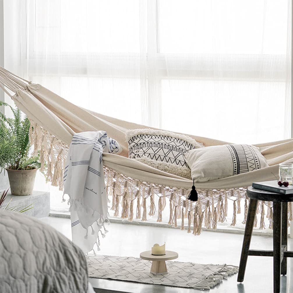Stylish Canvas Hammock Tassels Double Person Outdoor Swing Bed - From Where - 