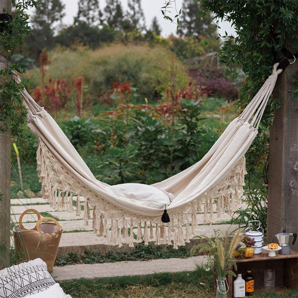 Stylish Canvas Hammock Tassels Double Person Outdoor Swing Bed - From Where - 