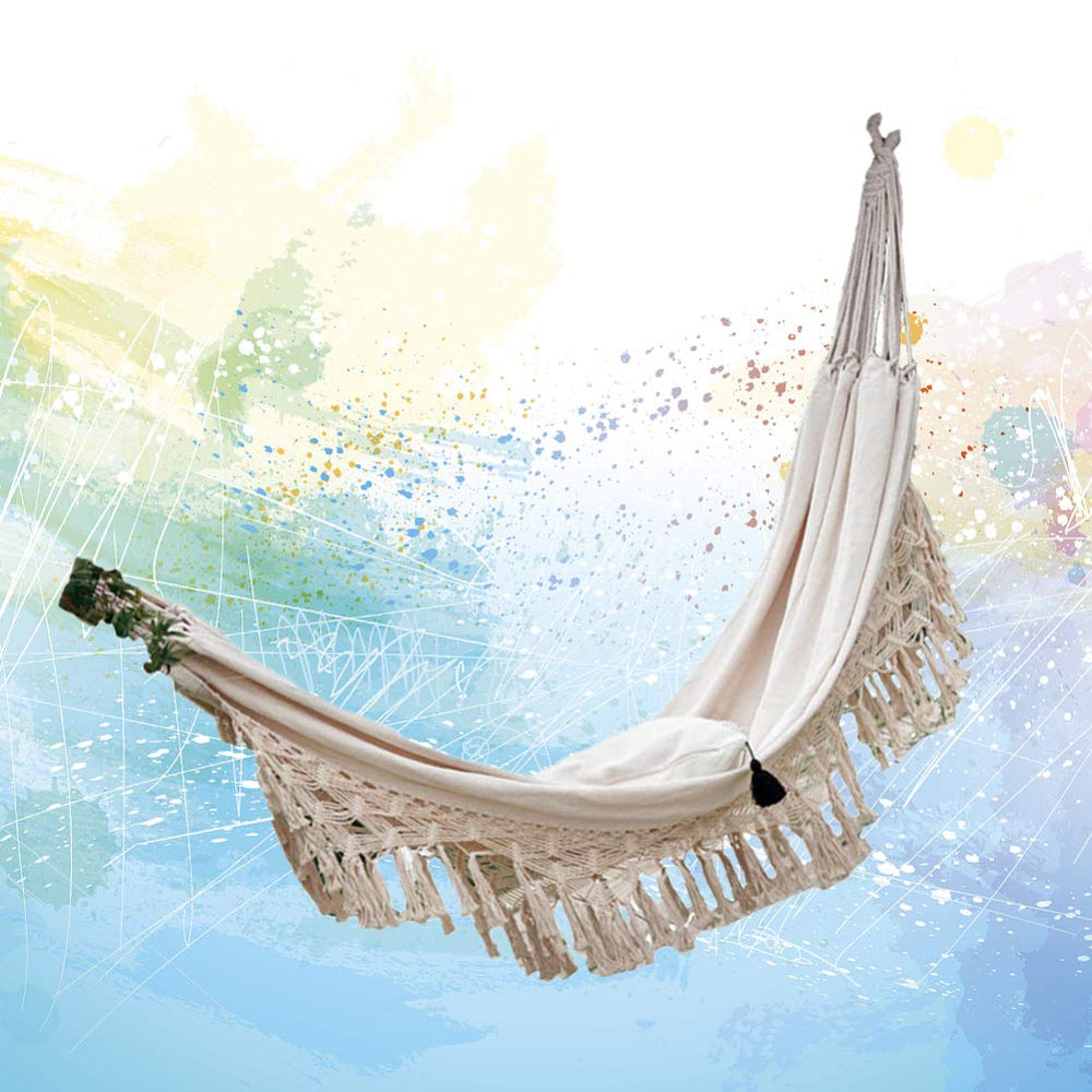 Stylish Canvas Hammock Tassels Double Person Outdoor Swing Bed - From Where - 