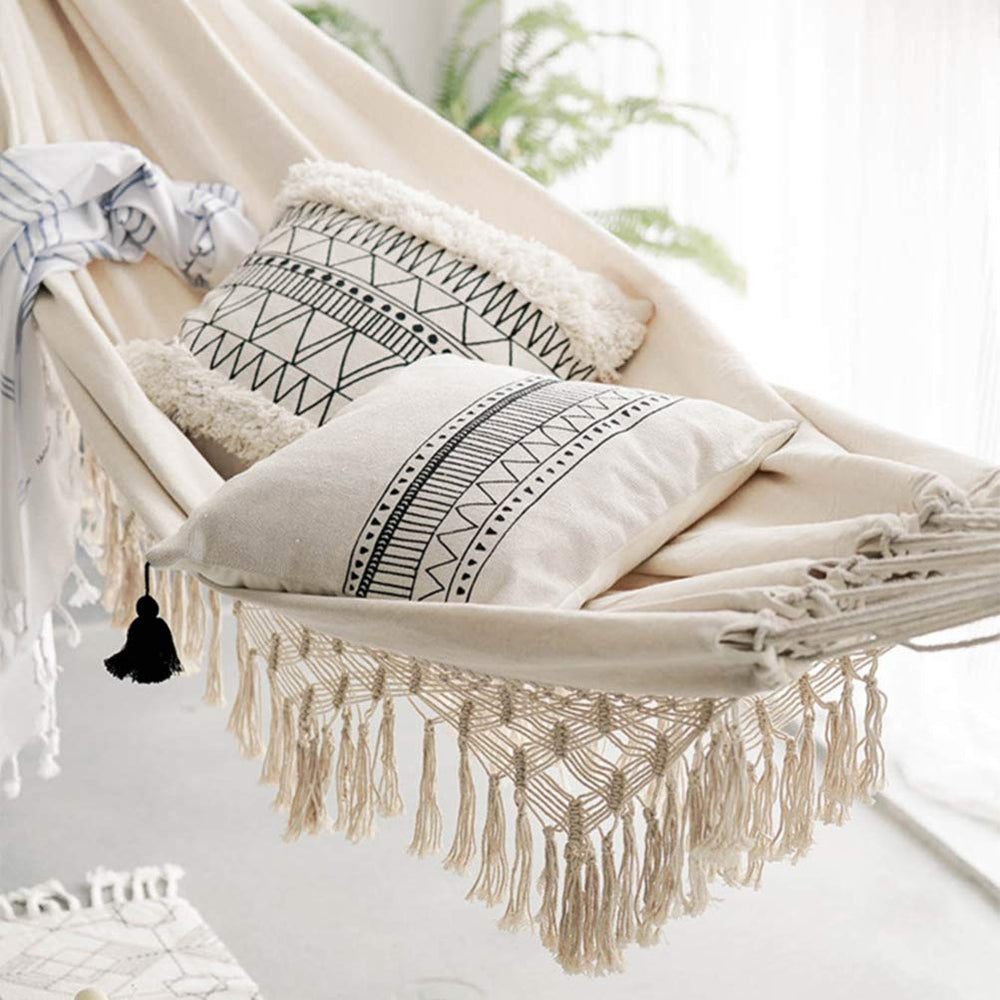 Stylish Canvas Hammock Tassels Double Person Outdoor Swing Bed - From Where - 